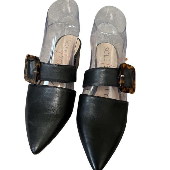 Sole Society Black Leather mules with Buckle and stacked heel - Picture 4 of 7